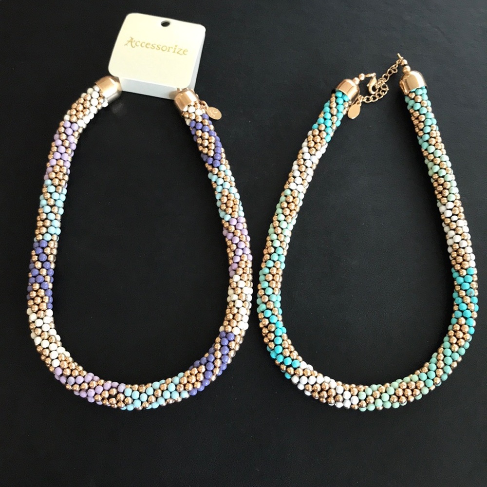Two Beaded Necklaces: Purple and Blue